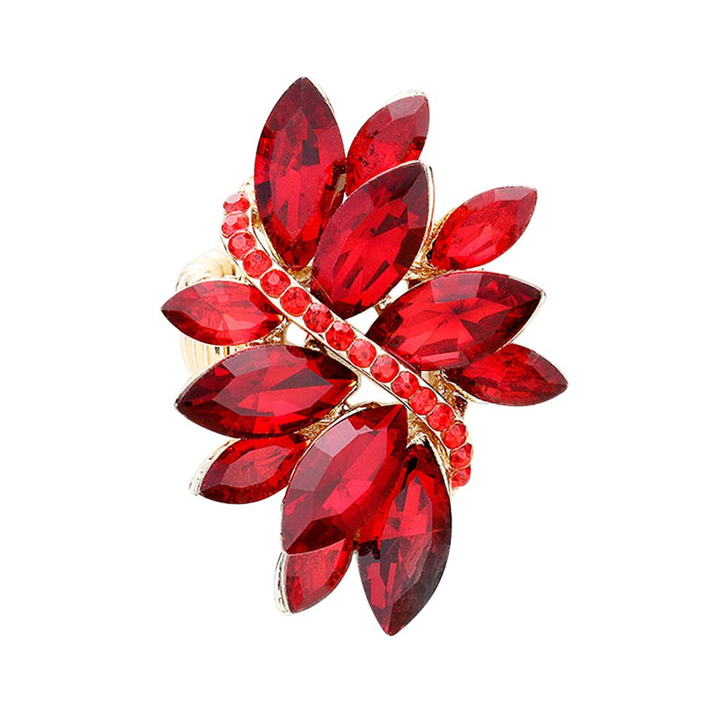 Dazzling Crystal Leaf Stretch Cocktail Ring (Red)