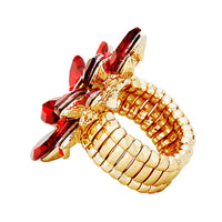 Dazzling Crystal Marquis Leaf Cluster Statement Stretch Cocktail Ring (Red Gold Tone)