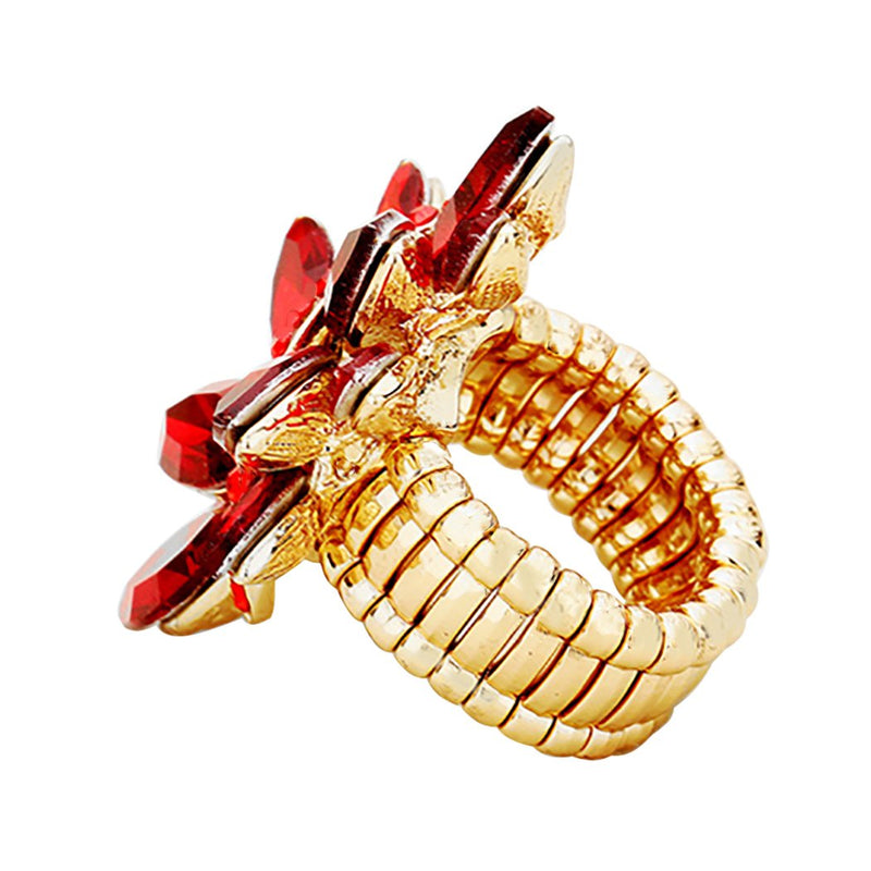 Dazzling Crystal Leaf Stretch Cocktail Ring (Red)