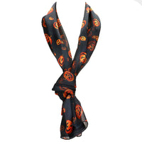 Spooktacular Halloween Fun Print Lightweight Fashion Scarf (Smiling Jack-O-Lanterns BLACK)