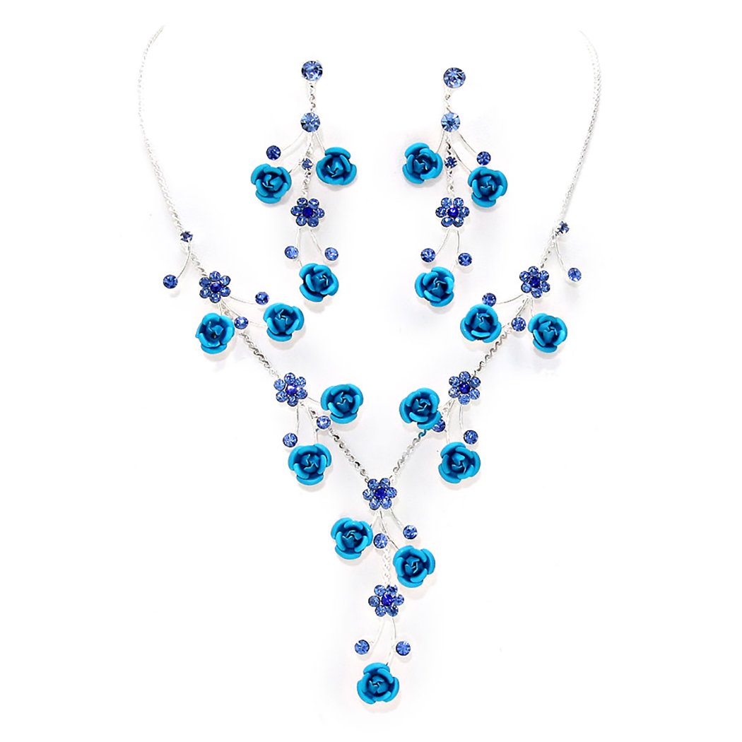 Blue hot sale rose necklace