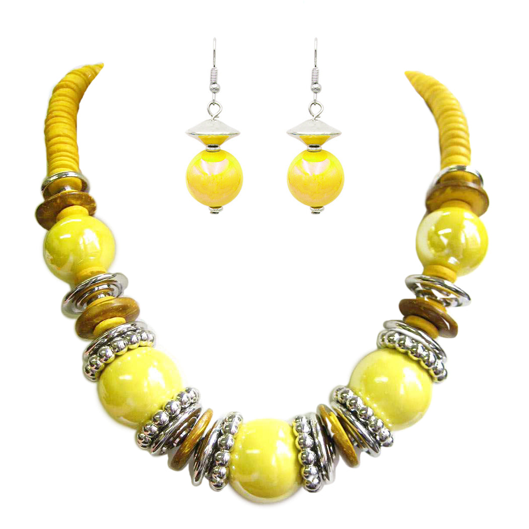 Yellow wooden hot sale bead necklace